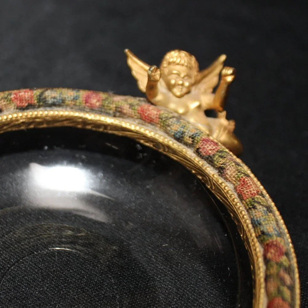 Vintage Golden Cherup Vanity Trinket Dish and Glass